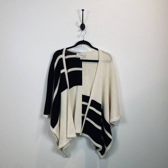 Brochu Walker City Poncho Sweater Open Front Cardigan Alpaca Wool Ivory Black OS - Picture 1 of 8